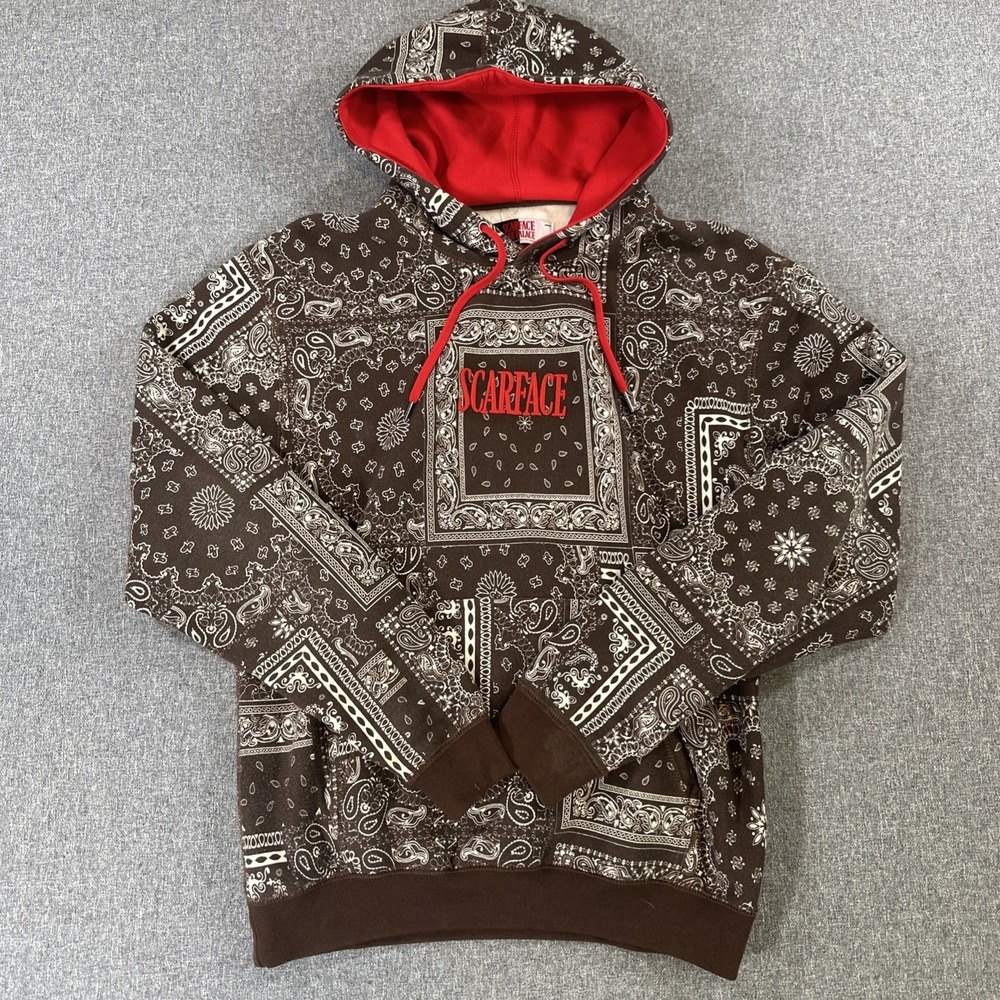 Scarface Shoe Palace Bandana Print Pullover Hoodie Men's Large Red Brown